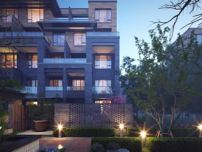 Luxurious Detached Villa With Modern Architecture Multi Level Design Balconies Glass Railings And Landscaped Garden 3d model