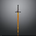 Flaming Decorative Sword With Orange Yellow Blade And Black Red Hilt