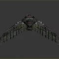 Futuristic Mechanical Winged Spaceship Design With Metal Structure And Red Green Details