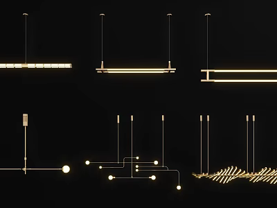Modern Chandeliers Featuring Linear Geometric Spherical And Feather Like Designs 3d model