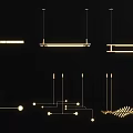 Modern Chandeliers Featuring Linear Geometric Spherical And Feather Like Designs 3d model