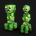 Green Mossy Stone Creatures With Glowing Yellow Eyes And Block Humanoid Forms 3d model