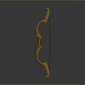 Traditional Wooden Bow With Yellow Carved Design And Black String On Gray Background