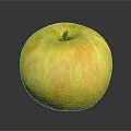Fresh Yellow Apple With White Speckles And Stem On Shiny Black Surface