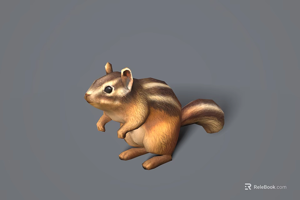 Realistic 3D Rendered Squirrel with Brown White Stripes and Fluffy Tail in Standing Pose 3d model
