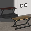 Modern Folding Stools With Leather Seats And Metal Frames In Brown And Beige