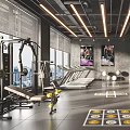 Spacious Modern Gym Interior With Treadmills Dumbbells And Training Markers