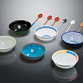 Colorful Ceramic Dinnerware Set With Multiple Bowls Various Colored Spoons And Unique Patterns