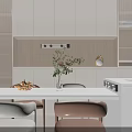 Warm Cream Modern Living And Dining Space With Cozy Sofa And Custom Storage Cabinets