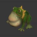 Green Plump Frog Game Movie Character With Golden Crown And Red Face Markings