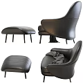 Modern Black Leather Lounge Chair With Ottoman And Cozy Throw Blanket