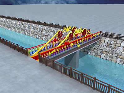 Traditional Chinese Arch Bridge With Colorful Dragon Decorations Stone Walls And Water 3d model