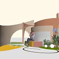 Colorful Modern Public Space Installation with Flowers Seats and Spring Elements 3d model