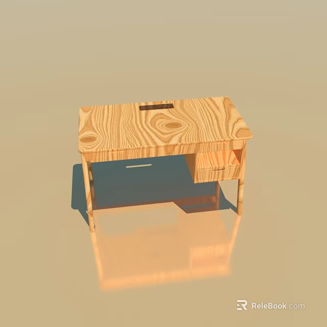 Simple Wooden Desk With Light Wood Grain Surface And Single Drawer 3d model 