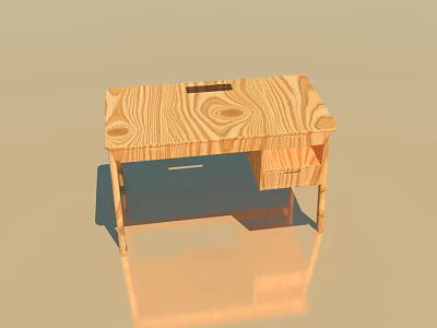 Simple Wooden Desk With Light Wood Grain Surface And Single Drawer 3d model