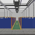 Industrial Workshop Interior Featuring BWI Signs Blue Red Partitions And Green Pathway