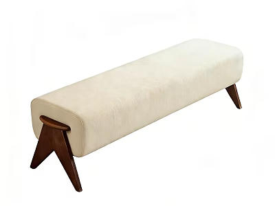 Beige Upholstered Bed Bench With Modern Wooden Legs For Bedroom Decor 3d model