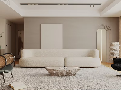 Modern Living Room Interior With Beige Sofa Stone Coffee Table And Decorative Painting 3d model