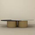 Modern Round Coffee Table With Black And White Tops And Gold Bases 3d model
