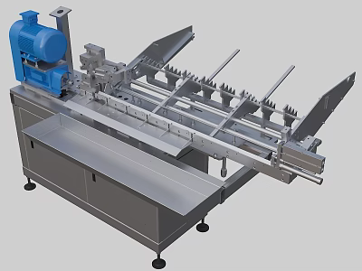 Automated Industrial Conveyor Equipment With Stainless Steel Frame Blue Motor And Mechanical Alignment Arms 3d model