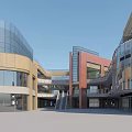 Modern Commercial Street Architectural Design With Multiple Buildings And Connected Structures 3d model