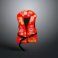 Bright Red Life Jacket With Colorful Stickers And Adjustable Straps For Safety