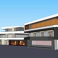 Modern Commercial Building Exterior With Glass Facade Yellow Staircase And Clean Design