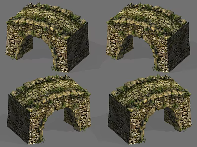 Ancient Mossy Stone Arch Bridge 3D Model Design With Green Vegetation 3d model