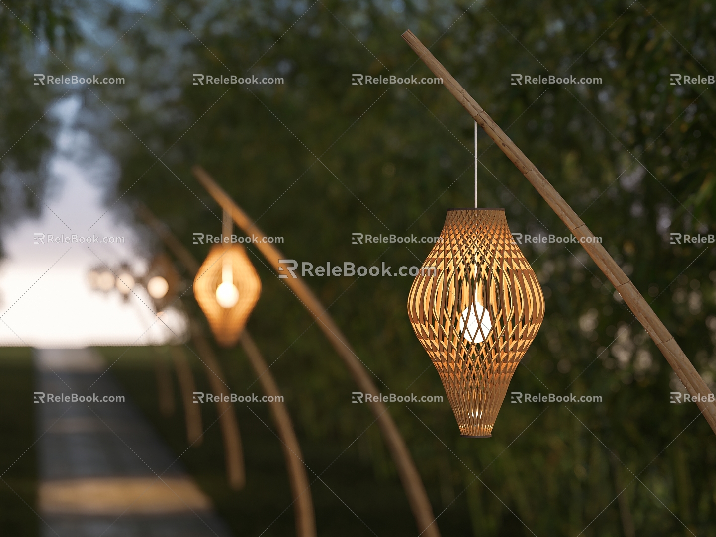 Modern Quiet Street Lamp Southeast Asia Rattan Landscape Lamp Southeast Asia Street Lamp Modern High Pole Landscape Bamboo Lamp Rural Landscape Sick Rice Field Bamboo Lamp model