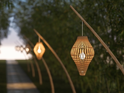 Modern Quiet Street Lamp Southeast Asia Rattan Landscape Lamp Southeast Asia Street Lamp Modern High Pole Landscape Bamboo Lamp Rural Landscape Sick Rice Field Bamboo Lamp model