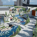 Modern Commercial Street With Modern Architecture Waterfront Lotus Pond And Stone Bridge