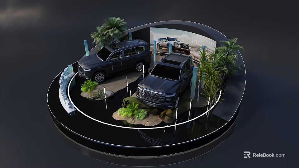 Floral Display Design For Car Exhibition With Green Plants And Decorative Landscape 3d model 