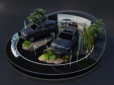 Floral Display Design For Car Exhibition With Green Plants And Decorative Landscape 3d model