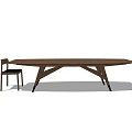 Modern Minimalist Dining Table Set With Long Brown Tabletop And Matching Wooden Chair