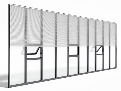 Modern Floor to Ceiling Windows with Roller Blinds and Sliding Panels 3d model