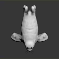Cute White Baby Seal 3D Model Lying On Dark Surface With Soft Reflection