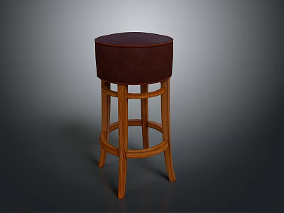 Sturdy Modern Bar Stool With Wooden Frame And Burgundy Padded Seat 3d model