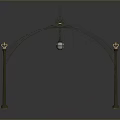Scenic Outdoor Landscape Featuring Ornate Iron Arch With Hanging Lantern And Decorative Pillars