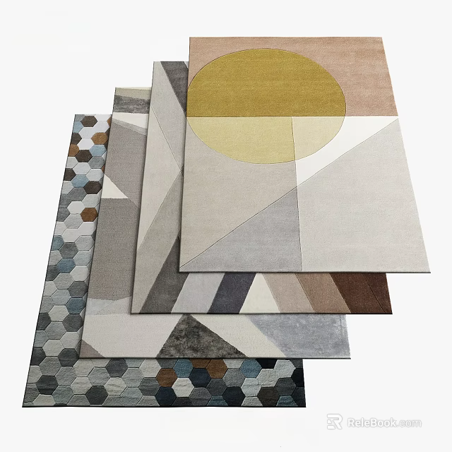 Modern Abstract Square Rugs with Circular Hexagonal Patterns and Neutral Tones 3d model