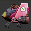 Cute Pink Cartoon Airplane With Red Character Yellow Nose Green Cross And Landing Gear Wheels