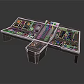Sci Fi Control Console With Metallic Frame Multiple Panels And Colored Buttons