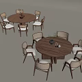 Wooden Round Dining Table Set With Light Colored Chairs And Decor Items 3d model