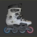 White and Black Roller Skates Featuring Blue and Pink Wheels and Adjustable Straps