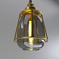 Industrial Vintage Pendant Light with Golden Metal Frame Transparent Glass Shade and Glowing Vintage Bulb