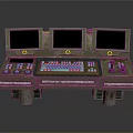 Vintage Industrial Control Panel With Three Screens Green Charts Text Buttons And Knobs