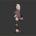 Cat Ear Girl With Pink Hair In Blue Outfit And Small White Round Creature
