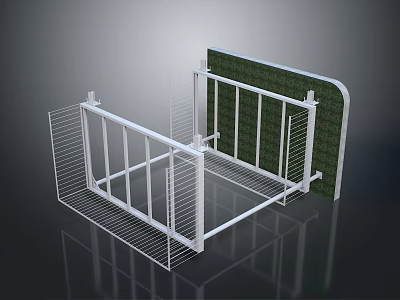 White Metal Frame Scene Component With Wire Mesh And Green Panel 3d model