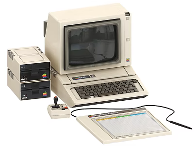 Vintage Computer System With Monitor Keyboard Disk Drives And Graphics Tablet 3d model