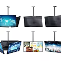 Multiple Hanging TVs With Diverse Visual Displays And Modern Suspension Design 3d model