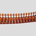 Wooden Plank Bridge Structure With Red Rope Barriers And Decorative Posts